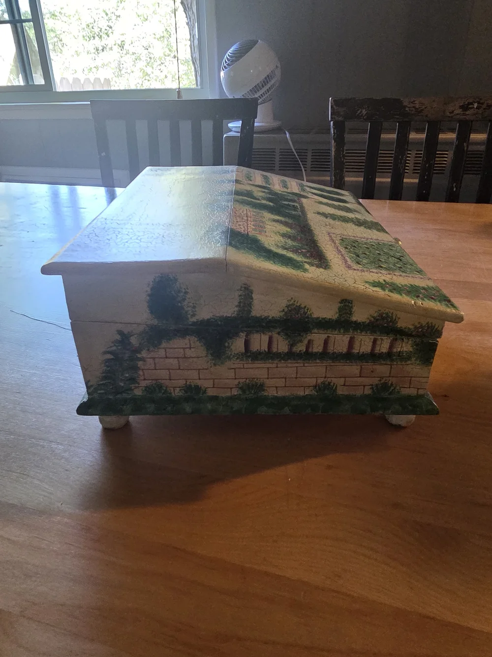 Vintage Hand-Painted Garden Motif Jewelry Box